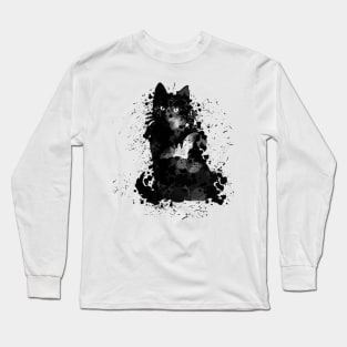 BEAUTIFUL BLACK CAT WATERCOLOUR MIXED MEDIA T-SHIRT Long Sleeve T-Shirt